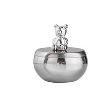 小熊帶蓋煙灰缸-銀色中號，可愛造型不鏽鋼防煙味煙灰缸, 銀色中號-小熊帶蓋菸缸, 1個