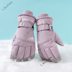 滑雪手套冬季男女戶外運動觸屏加絨加厚騎行防水防丟繩, 女款-淡紫色（防風防水觸屏, 1個