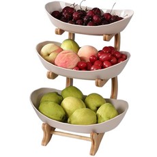 다용도 플레이트 접시 장식소품 거실용 주방용 과일쟁반 케이크 디저트 간식바구니 유럽식과일접시 조립 불필요, 1세트, 3단 베이지