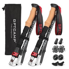 GPTCAMPNordic워킹스틱 TPZ-1 블랙접이식하이킹폴2개 금속퀵락 코르크핸들 경량7075알루미늄트레킹폴 노인여성남성하이킹장비130787, 레드 쇼트 (105-125cm)