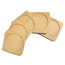 하우스팡 원목 코스터 우드 컵받침 사각 너도밤나무 5개입, 1세트, 너도밤나무사각