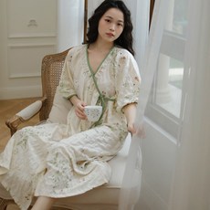 DFMEI 待產哺乳睡裙產後夏季薄款短袖繫帶和服孕婦家居裙睡衣產婦月子服