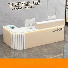 템바보드 테이블 ㄱ자 카운터 안내데스크 우회전 프론트, 웜베이지 + 화이트 + 무드등 + 오른쪽 회전