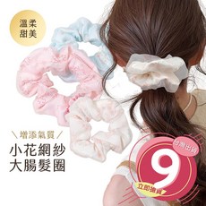 髮圈絨布大腸圈 網紗髮圈 仙女 婉約 氣質款髮圈 約會髮圈 雙層網紗花朵髮圈【AC083】