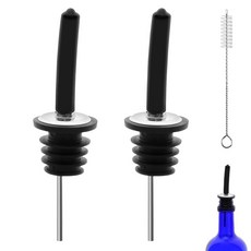 병 푸어러 2개와 병용 길어진 고무 푸어 스파우트 2개 알코올 올리브 오일 더스트 캡이 있는 주류 병 푸어러 스피드 푸어러 (푸어러 2개 + 고무 2개) (2), 2