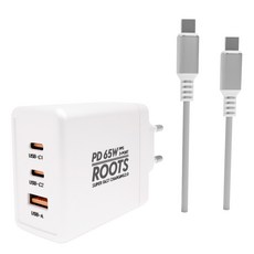 루츠 국내생산 초고속 멀티 충전기 C타입 3포트 PD 65W PPS + C to C 100W 5A E Marker 1.5M 케이블포함, 화이트, 1개 화이트, 1개