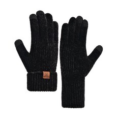 Valkgard 여성용 겨울 장갑 셔닐 니트 따뜻한 터치스크린 손가락 포함 추운 날씨용 여성용 블랙. 단일 사이즈 307577, Valkgard 여성용 겨울 장갑, 셔닐 니트 따뜻한