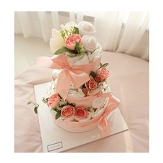 주식회사 앙앙 플라워가든 3단 기저귀케이크 ( 기저귀케이크+ 고급조화꽃장식 ), 출산선물, 1개