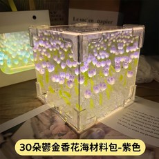 鏡面魔方鬱金香小夜燈 30朵花 鏡子燈 手工DIY 材料包 創意禮物, 紫色-30朵魔方鬱金香夜燈材料,小夜燈材料包，非成品安裝教程留言板客服發送