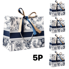 고급 선물 포장 미니 쇼핑백 겹리본 웨딩 답례품 백화점 명품 종이가방 5P, 플라워 패턴