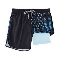 FT FENTENG 압축 안감이 있는 남성용 수영 트렁크 12.7cm(5인치) 스트레치 보드 반바지 빠른 건조 지퍼 포켓 투인원 수영복 레이크 블루 깃발 182090