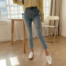 VIISHOW 여성용 가을 스판 스키니진 찢청 청바지