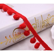 미니 진주 폼폼 프린지 리본 재봉 레이스 니트 원단 수제 DIY 공예 액세서리 4 야드 트림 볼 10 mm, 4yard, red, 1개