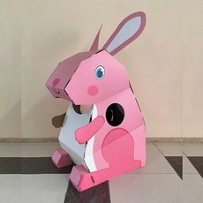 1+1 유아 아동 공룡 코스튬 DYI 카톤 종이갑옷 변신 놀이 분장 의상, 핑크 토끼 단순 복장(2개), 1개