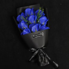 跨境香皂花9朵玫瑰花束畢業博士熊伴手禮創意禮品束情人節520禮物, 1個, 9朵花束 寶藍