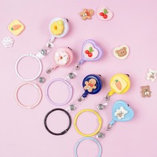 파스텔 캐릭터 시리즈 사원증 명찰 릴홀더 테이프걸이, 1개, 파스텔 원형-소프트블루_03.초코곰