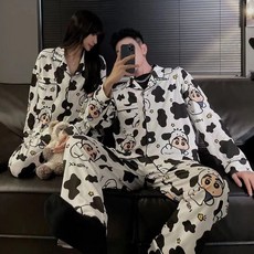 日系情侶長袖睡衣套裝 春秋季學生家居服男女