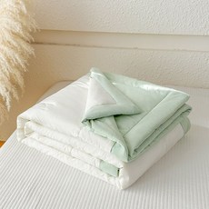 슬림소녀 여름이불 솜면 워셔블코튼 단색 여름용 침실 에어컨방, 화이트 그린