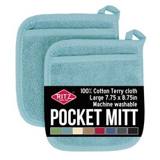 Ritz 테리 포켓 장갑 및 핫 패드: 비교할 수 없는 내열성 내구성 있는 100% 면 - 최적의 그립을 위해 인체 공학적으로 디자인 - 관리가 쉬운 세탁기 사용 가능 주방, 2-Pack