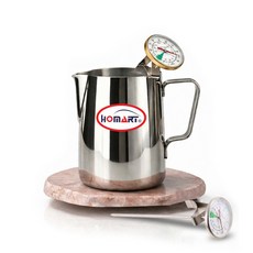 (홈아트) 스팀피쳐 밀크저그 1000ml 아날로그온도계 세트, 1개, 실버