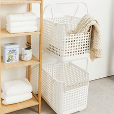 올유리빙 다용도 적층형 빨래바구니, 1개-화이트
