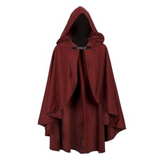 JPXH 후드가 달린 중세 망토 성인 남성 및 여성용 짧은 후드 망토 할로윈 르네상스 레드 원사이즈