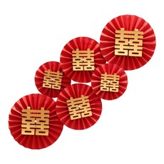 正囍珍珠扇 婚房扇花裝飾套裝 婚禮佈置, 紅色紙扇花