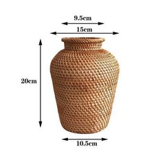 手工藤編花瓶 20cm 簡約日式裝飾擺件, 花瓶直徑15口徑9.5高20cm