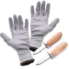 SunSlow 카키 나이프 오이스터 나이프 나이프 2개 + 방칼 장갑 1쌍 세트 미끄럼 방지 방칼 장갑이 포함돼 안전하게 조개를 깰 수 있다! 조개 껍질 벗기는 나이프 스테인리스