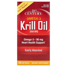21st Century 21세기 센트리 크릴 오일 350mg 60 소프트젤 영양제 건강보조식품, 1개, 60정