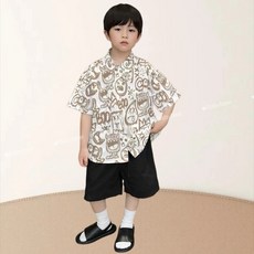 BabyBear 兒童套裝 男童印花襯衫+短褲