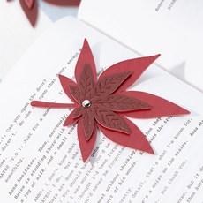 가띠 소가죽 2단 단풍잎 책갈피 북마크 꽃갈피, 레드