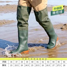 成人過膝雨靴 60cm加厚底釣魚涉水膠鞋, 升級加長過膝雨鞋 橄欖綠, 43