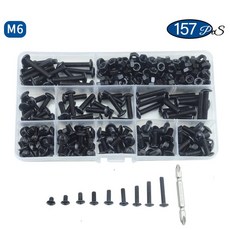 【五金工坊 開發票】大圓頭機螺釘套件 M3 M4 M5 M6 黑色碳鋼蘑菇大圓頭十字機螺釘和螺母組精品熱銷, M6 157pcs, 1個