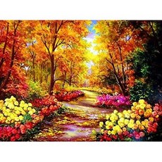 일본 직배송 OWN4B 크로스 스티치 자수 키트 패턴 인쇄 11ct 다채로운 꽃 초보자를 위한 쉬운 세트 14x18인치, 9)Landscape