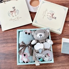 精美彌月禮盒套裝：紗布巾、大象玩偶、固齒器、安撫巾，新生兒寶寶生日禮物首選, 竹纖紗彌月禮盒【無尾熊+奶嘴小熊安撫娃娃】安撫娃娃, 1個