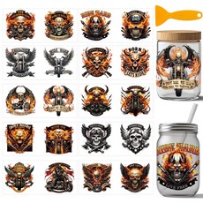 UV 전사 컵 스티커 다양한 패턴 디자인 코팅 장식용 DIY 리무진 10장 세트 24x11cm, 해골