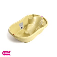 義大利OKBABY頭等艙澡盆 0-5歲 坐躺兩用 貝喜力克感溫澡盆-大 二合一折疊澡架 尿布台(F1059), 黃-澡盆, 1個