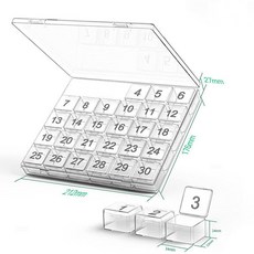 한달 약통 30일 날짜별 요일별 휴대용 소분 보관함, 1개, 30칸-흰색-숫자