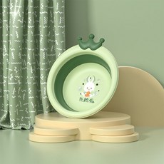 新生嬰兒兒童洗臉盆2入組 可折疊卡通寶寶PP盆 泡腳/坐浴/洗澡多用途, 1個, 一個裝（淡綠）洗臉