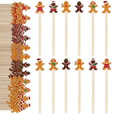 JarThenaAMCS 120피스 크리스마스 커피 교반기 진저브레드 맨 젓는 스틱 나무 음료 일회용 홈 오피스 바 레스토랑 파티 용품 171065, JarThenaAMCS 120피스 크리스마스 커피 교반