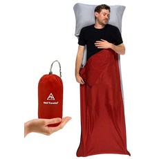 미국출고 평점4.5+ 235879 WELL TRAVELED 침낭 라이너 하이킹 배낭 여행 및 캠핑용 경량 성인용 침낭 쉽게 제거 세탁 가능 실크처럼 매끄러운 원단 간편, 레드 (오른쪽 지퍼)
