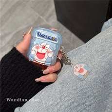 수현이네 큐티 도라에몽 에어팟 프로3 블루투스 이어폰 케이스 호환 키링 세트, 1개, 혼합색상, AirPods 4