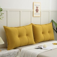 牀頭靠墊 軟包 榻榻米靠枕 雙人 沙發抱枕 護腰大靠背 可拆洗, 梔黃色-不可拆洗（組合壓線款）,長60*高60*厚18CM(單個）
