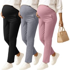 스위티위 3팩 여성 임산부 바지 임신 레깅스 배 위 와이드 허리 팬티 포켓 루즈 워크 캐주얼