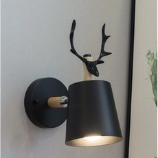燭光燈飾 北歐簡約實木鹿角壁燈，台灣現貨，黑/白鹿角壁燈，北歐風簡約風鐵藝壁燈, 黑, 黑