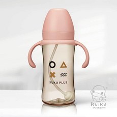 酷咕鴨 KUKU PLUS纯真之瞳寛口PPSU 成長奶瓶 300ML, 暖陽粉, 1個