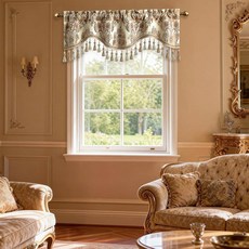 Leeva Coffee Brown 다마스크 밸런스 - 비즈 프린지가 있는 앤티크 웨이브 자카드 밸런스 침실 및 거실용 유럽 빈티지 창문 토퍼 132.1x35.6cm(52x1