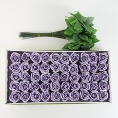DIY 장미 비누꽃 50송이+잎사귀 꽃대 50개, 1개, 마일드 라벤더