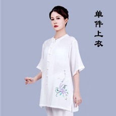 純棉麻圓領短袖單件上衣 適合八段錦與太極服練習 夏季透氣吸濕排汗